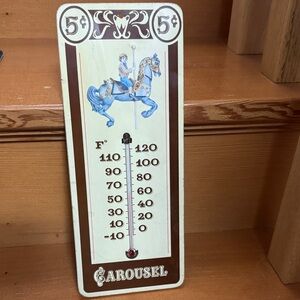 VTG Willitts Metal Carousel Horse Thermometer Sign Made in Hong Kong